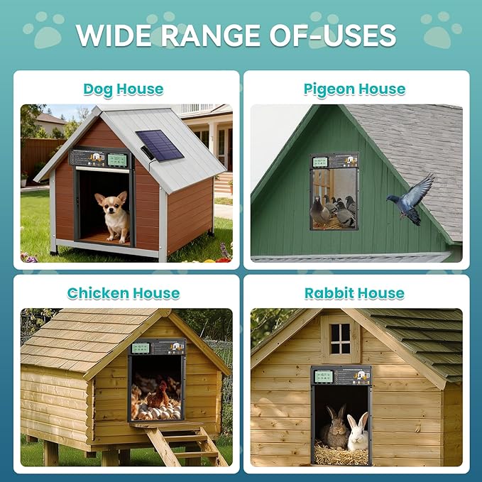 Large Size Automatic Dog Door Cat Door Solar - Powered Doggy Door Opener, Timer Modes for Safe and Convenient Dog/Cat Keeping with Radar Mode, Remote Control, Inner Door Dimensions 10" L×13.4" H