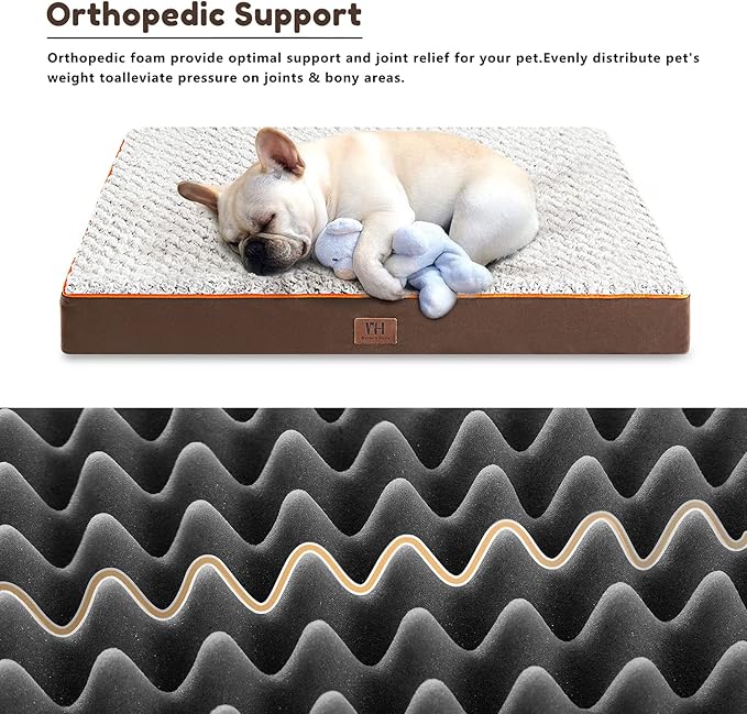WESTERN HOME WH Large Dog Bed for Large, Jumbo, Medium Dogs, Orthopedic Pet Bed Waterproof Mattress with Removable Washable Cover, Thick Egg Crate Foam Dog Bed with Non-Slip Bottom