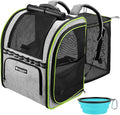Expandable Cat Carrier Backpacks with Breathable Mesh, Pet Carrier Backpack for Cats Small Dogs Puppies Up to 20 Lbs, Dog Carrier Backpack Great for Travel/Hiking/Camping/Outdoor-Grey with Green