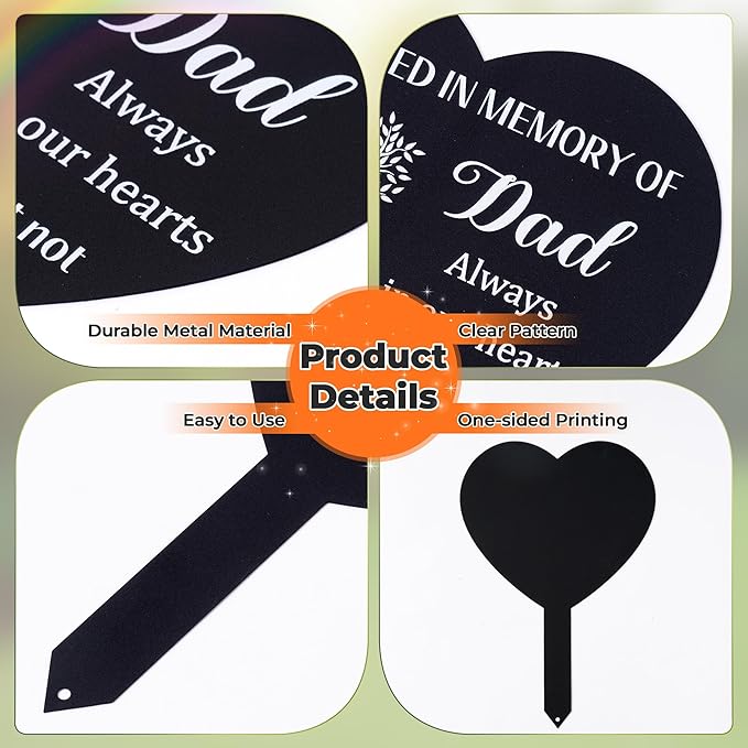 BUoonyer Stake Graves Cemetery Decorations - Dad Metal Memorial Grave Markers, Father Heart Graveyard Remembrance Decor Sign, Memorial Plant Tree Graveside Sympathy Plaque for Outside Yard