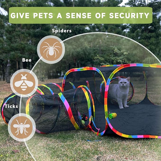 Outdoor Cat Enclosures, Cat Playground Portable Mesh Tent, Outside Circle Playpen Tunnel for Kitty, Rabbit, Puppy and Small Animals