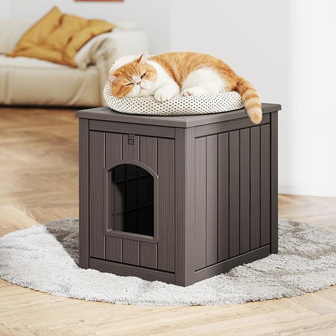 Litter Box Enclosure, Waterproof & Weatherproof Plastic Cat House for Indoor Outdoor Use, Multi-Functional Hidden Litter Box Furniture for Living Room, Backyard, Patio, Garage