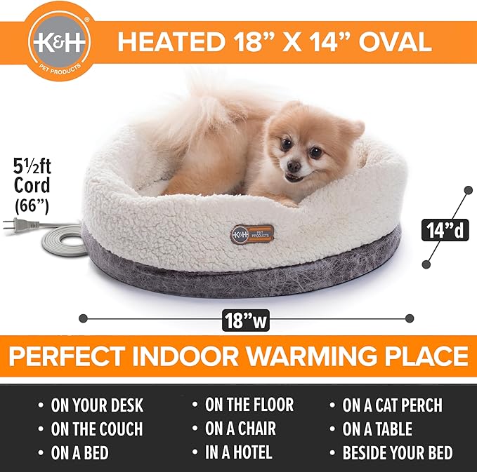 K&H Pet ProductsHeated Cat Bed Indoor,Thermo-Snuggle Cup Bomber Soft Heated Pet Bed for Large Indoor Cats & Small Dogs,Machine Washable,Waterproof-Heated Pad,Safety Listed,18 X 14in Gray,(Pack of 6)
