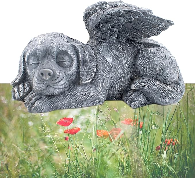 Dog Memorial Stone Resin Statue Pets Sleeping Angel Dog Keepsake Marker Grave Handmade for Cemetery