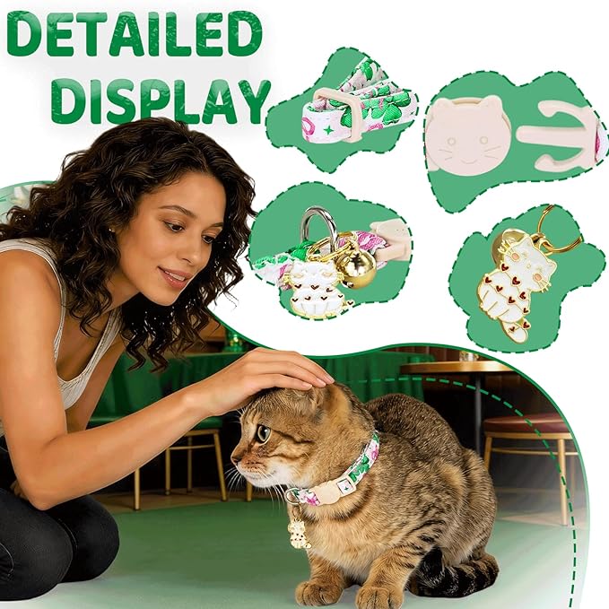 Elegant little tail 2 Pack Cat Collar- St. Patrick's Cat Collars Breakaway with Bell Pendant Wedding Kitten Boy Girl Safety Adjustable 7-12 Inch Collar for Small Cats Puppy