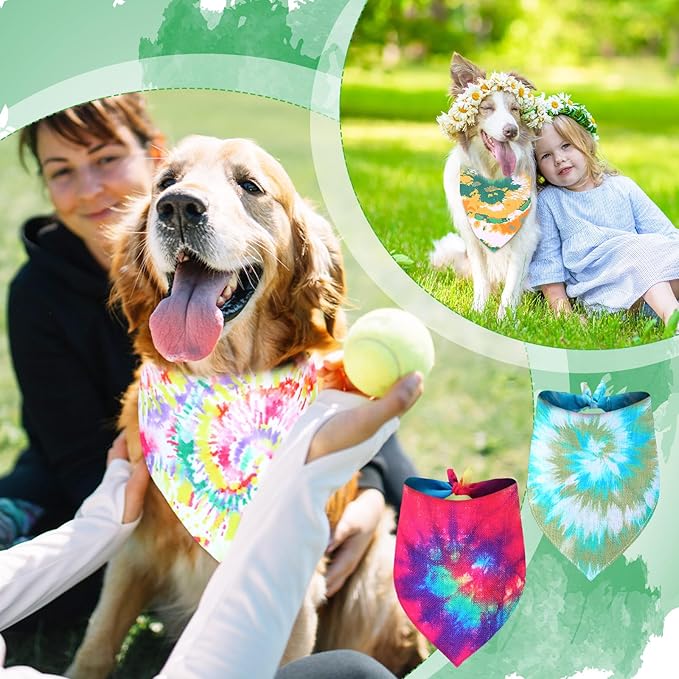 Silkfly 50 Pcs Summer Tie Dye Dog Bandanas Bulk Pet Scarf Grooming Salon Triangle Washable Dog Bib Kerchief for Large Pet Birthday Party(X-Large)