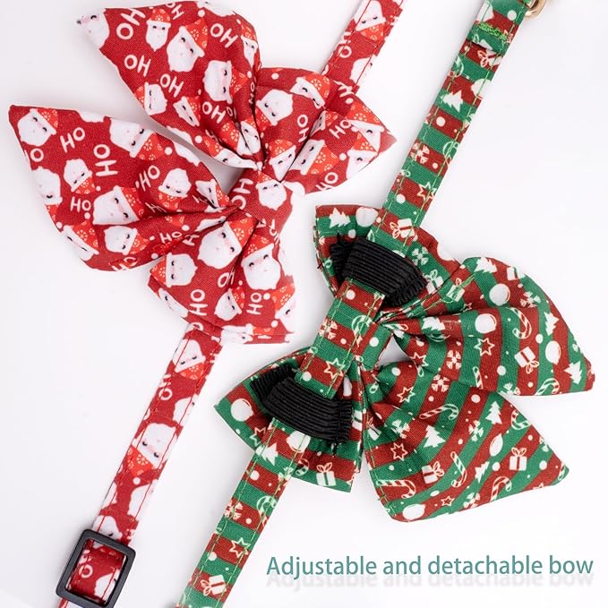 Faygarsle 2 Pack Christmas Cat Collar Cute Holiday Cat Collar with Bow tie Breakaway Red Green Winter Collar for Boy and Girl Cats Female Male Cat Christmas Collar