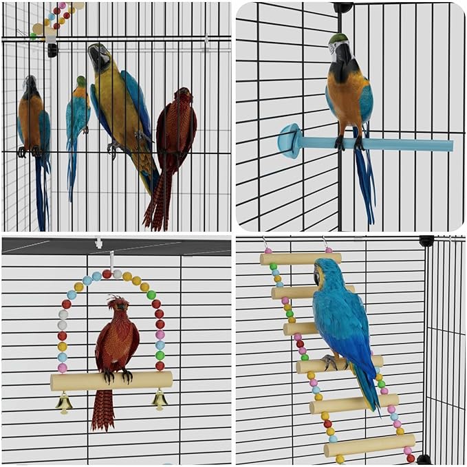Medium Flight Bird Cage, Black Parakeet Cages with Rolling Stand & Wheels, Wide Birdcage for Parrots Cockatiels Conure Budgie Canary Finch Lovebird