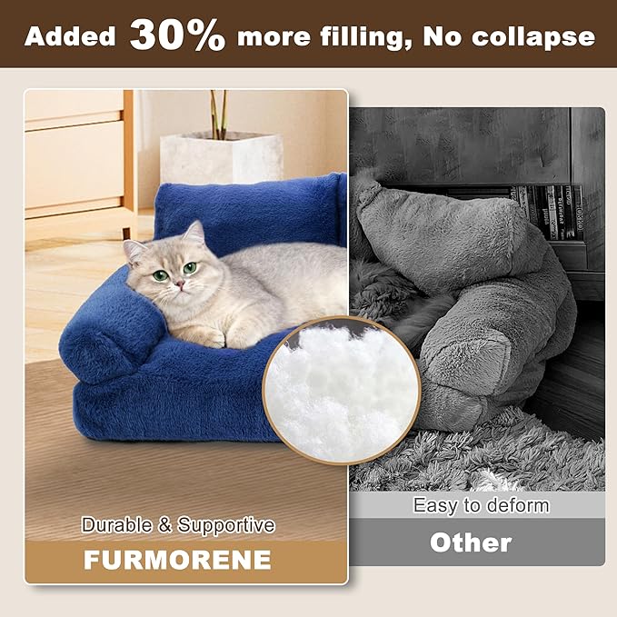 Cat Beds for Indoor Cats, Cat Couch Bed, Cute Cats Sofas for Pets, Small Dog Sofas & Chairs with Removable Washable Cover, Plush Soft Pet Furniture for 10lbs Small Dogs & Cats(Navy Blue)