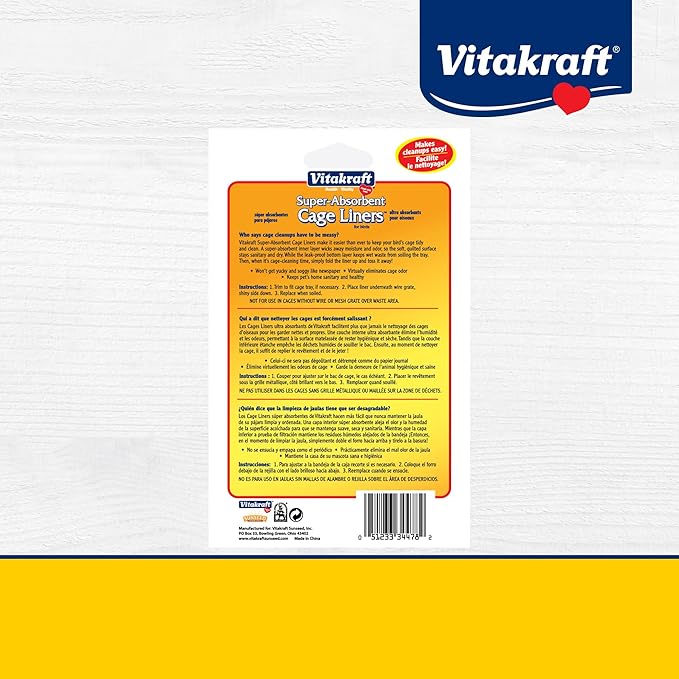Vitakraft Cage Liners for Birds - For Parrot, Parakeet, Conure, and Cockatiel Cages White 20" X 18" 7 Count, Premium Absorbent Liner