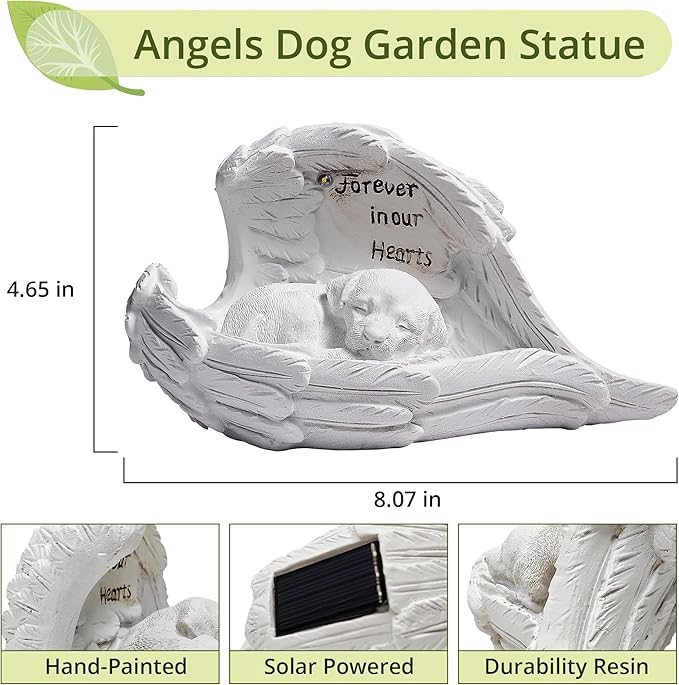 Pet Dog Solar Garden Memorial Statue – Outdoor Resin Angel Puppy with Solar Light, Guardian Angel Dog Memorial Gift for Patio, Lawn, Yard, or Garden Christmas Decor