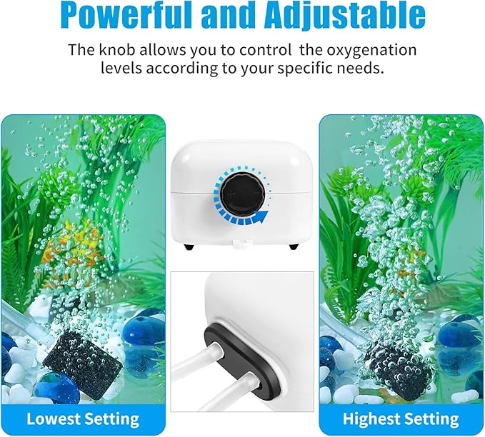 AQUANEAT Aquarium Air Pump for 20-210 Gallon Tank, Fish Air Bubbler, Hydroponic Oxygen Aerator with Stones, Airline Tubing, Check Valves