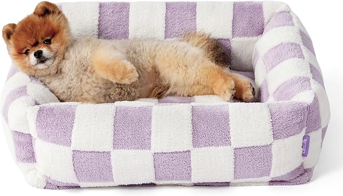 LE SURE Cute Dog Bed for Small Dogs - Washable Puppy Beds,Cozy Rectangle Orthopedic Pet Sofa with Jacquard Shaggy Plush & Anti Slip Bottom,25x21x7inches