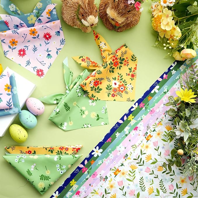 Abbylike 50 Pieces Spring Dog Bandanas Bulk Flower Daisy Sunflower Dog Bandanas for Pets Triangle Kerchief Scarf Bibs for Spring Pets Dogs Party Costume Accessories, 25 Styles (25.6 x 17.7 x 17.7)