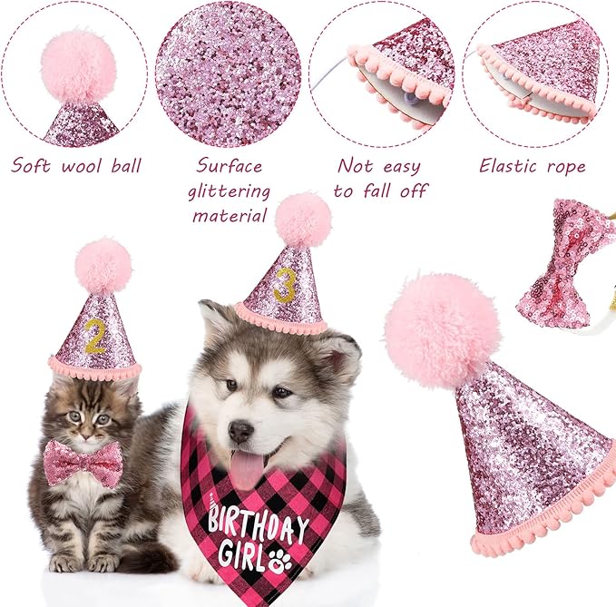 Weewooday Dog Birthday Party Supplies Birthday Boy Girl Cake Bandana Triangle Scarf Party Hat Dog Bow Tie Collar with Numbers for Large Medium Small Dog Puppy 1st Birthday(Sweet Style,Medium)