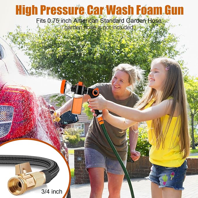 8 in 1 Garden Hose Nozzle Sprayer, Upgrade Dog Wash Hose Attachment with 3.5OZ/100CC Soap Dispenser Bottle and Dog Shower Brush, Ideal for Watering Flowers, Car Washing, Dog and Horse Bathing