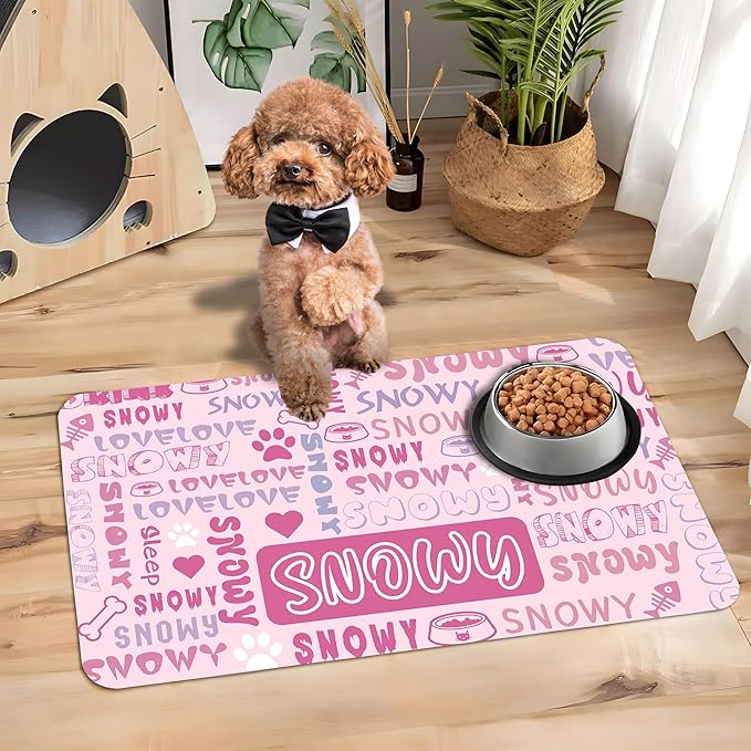 Personalized Dog Cat Mat with Name Photo Custom Placemat Feeding Mats for Food and Water Customized Non-Slip Waterproof Doormat for Bowls Outdoor Indoor Floors Gifts for Pet Owner