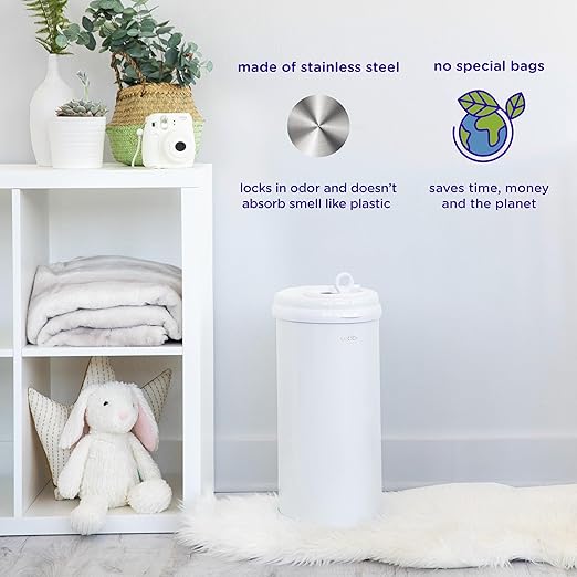 Ubbi Stainless Steel Diaper Pail, Odor Locking, No Special Bag Required, Award-Winning, Registry Must-Have, Open Water