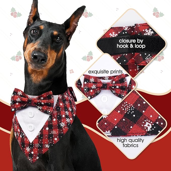 FUAMEY Dog Tuxedo Christmas for Small Dogs,Dog Formal Suit Dogs Attire Pet Bow Tie Puppy Party Costumes Cat Tux Outfits Pets Bandana Cosplay Adjustable Bowties Christmas Snowflake XS