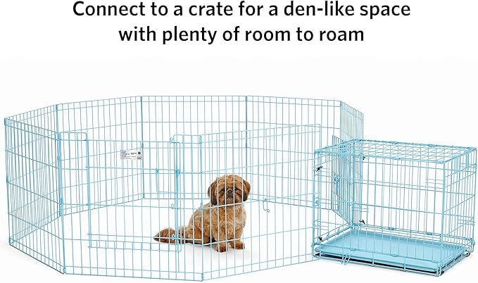 MidWest Homes for Pets Folding Metal Puppy / Dog Exercise Pen, Indoor/Outdoor Playpen with Door, 16 Sq Feet of Play Space, 24-Inches Tall, Blue
