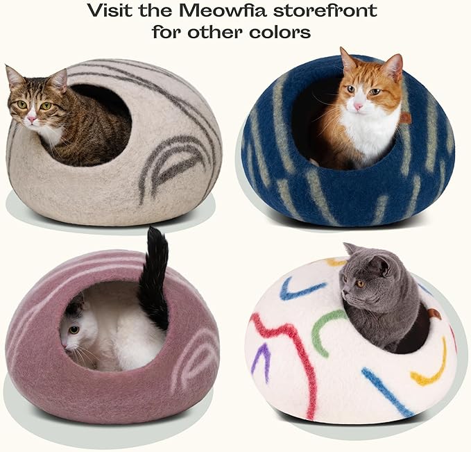 MEOWFIA Cat Cave – Premium Felt Cat Bed for Indoor Cats, Handmade Merino Wool (Gold Rose, Medium)