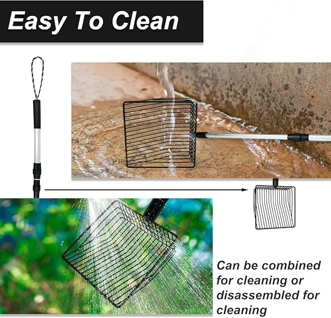 Chicken Poop Scooper 3 in 1 Adjustable Long Handle Litter Metal Scoop Heavy Duty Metal Chicken Poop Scooper Litter Sieving Shovel, Chicken Coop Accessories (22-41.7")