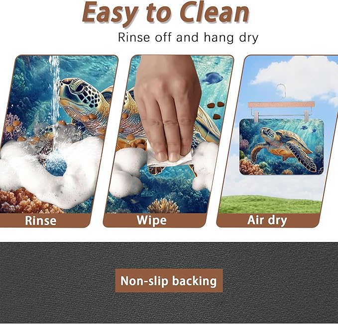 Turtle Dog Cat Food Mat,Coral Fish Absorbent Pet Feeding Mat for Food and Water,Non-Slip Dog Bowl Mats Floor Protector 16"x24"