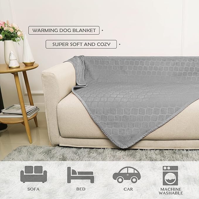 fuguitex Waterproof Dog Blanket Bed Cover Dog Crystal Velvet Moroccan Fuzzy Cozy Plush Pet Blanket Throw Blanket for Couch Sofa(82 * 82 inch, Light Grey+Grey)
