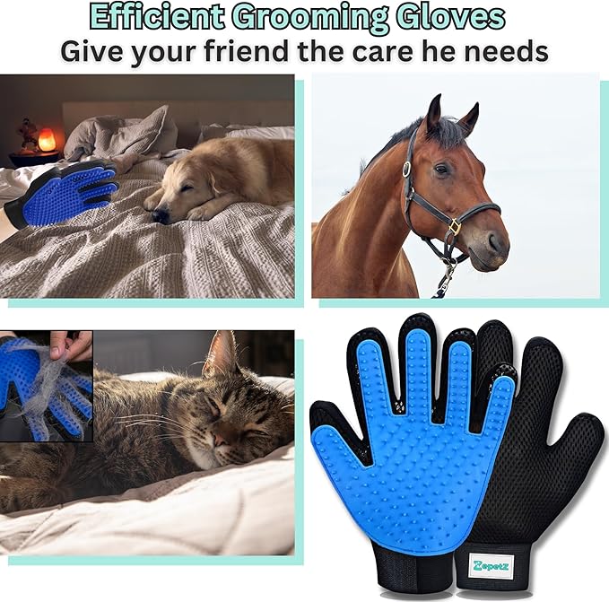 (Left Hand) Pet Hair Remover Glove – Blue, Reusable Grooming Glove for Dogs, Cats & Horses, Gentle Deshedding, Bathing & Massaging, Anti-Shedding Tool for Pet Hair Removal (Left Hand only)