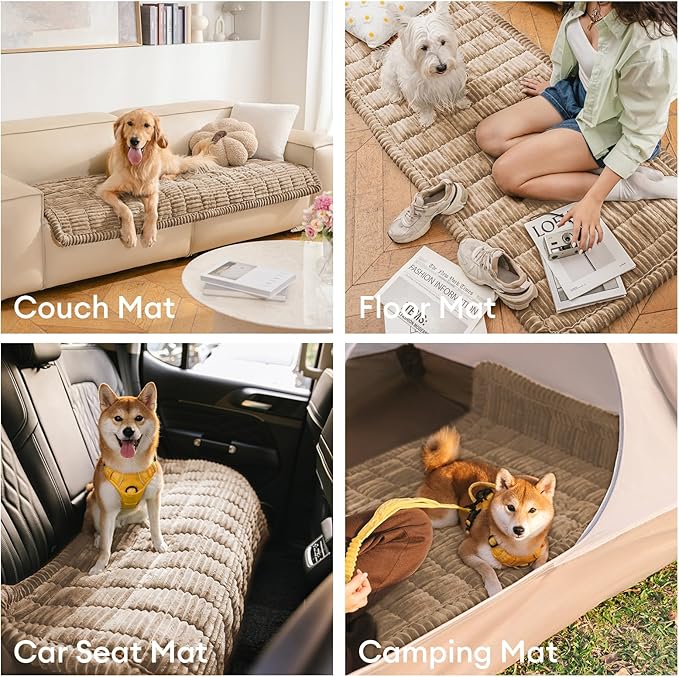 FUNNY FUZZY Pet Couch Covers for Sofa, Flannel Dog Couch Cover for Dogs Washable, Sofa Cover Furniture Protector Pet-Friendly Sofa Cover for Dogs & Kids (Light Brown, 27.6"×82.7")