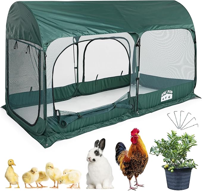 Portable Chicken Run Large Pop-Up Chicken Pen for Small Animals Outdoor Gardening Net with 3 Doors and Handbag, Easy to Install and Storage, Green