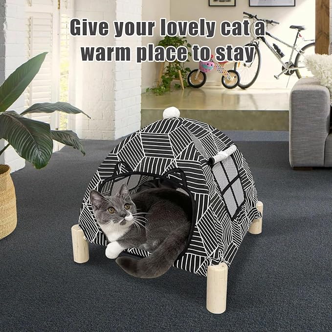 Pozico Portable Cat Tent Bed – Foldable Indoor Tent Bed for Cats & Small Dogs, Washable Cushion, Cozy Hideaway for Kittens & Cats, Easy Assembly & Travel