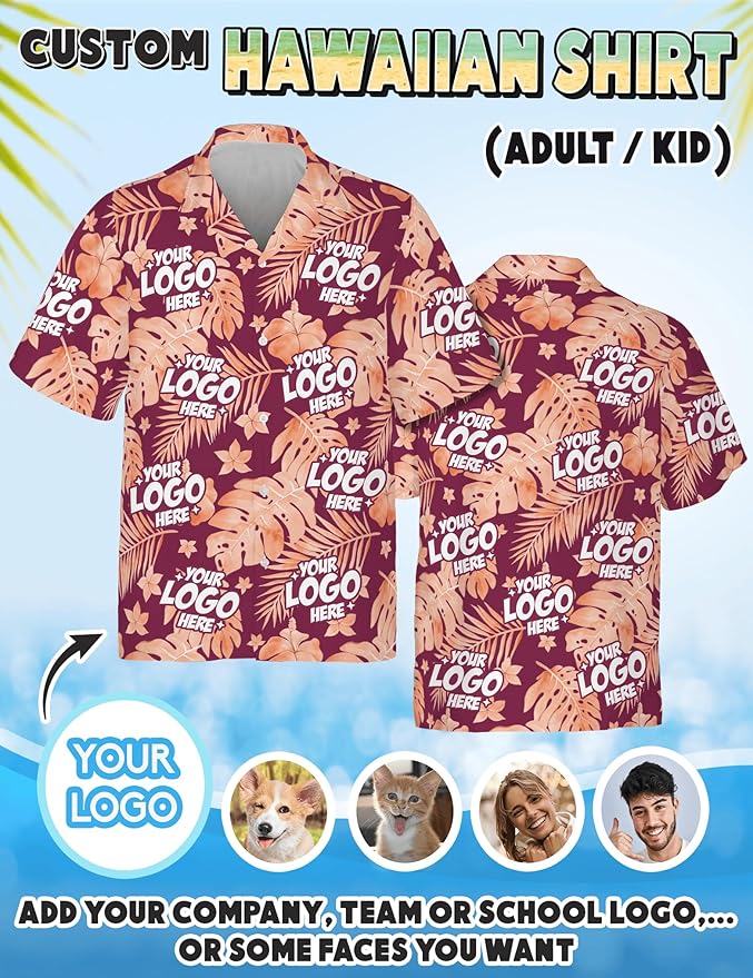 Custom Hawaiian Shirt with Face Photo Picture for Men Women Kids Youth Adult, Tropical Personalized Hawaiian Shirts Gift