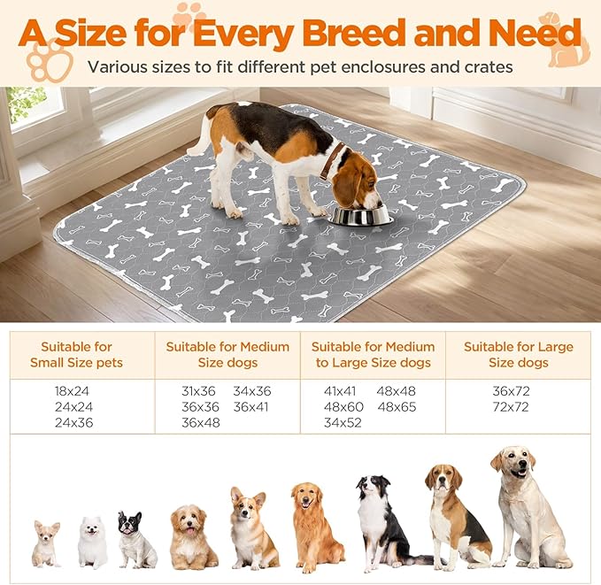 Washable Pee Pads for Dogs, 2Pack Reusable Puppy Pads, Fast Absorbent Dog Pee Pads for Crate Pet Training Pads, Waterproof Whelping Pads for Dogs Bed Mat Crate Indoor (Grey, 18x24)