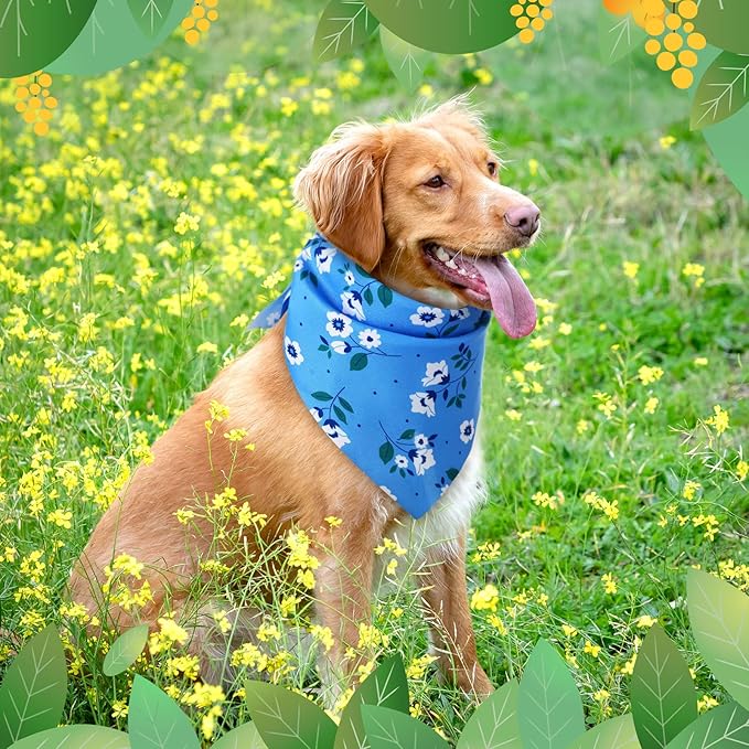 Weewooday 50 Pcs Spring Dog Bandanas Bulk for Dogs Soft Bibs Adjustable Triangle pet Bandana for Small Medium Large Costume(Floral Pattern, 19.7 x 13.8 x 13.8 Inch)