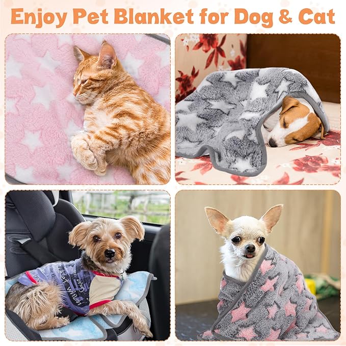 Chumia 40 Pcs Puppy Blankets for Small Dog Pet Bulk Fleece Soft Fluffy Washable Dog Star Print Pattern Fleece Blankets for Pets Throw Warm Bed Mat for Puppy Cat, 24 x 16 Inches