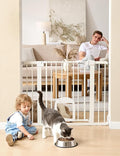 Babelio 29-48" Extra Wide Baby Gate with Adjustable Cat Door,Easy Install Pressure/Hardware Mounted,Auto Close Pet door for Stairs,House,Doorways,Effortless Walk Thru,White