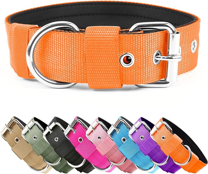 Heavy Duty Tactical Dog Collar - 1.5" Width Military Durable Thick Nylon with Adjustable Metal D Ring & Buckle Working Training K9 Collar for Medium Large Dogs (S(14"-17"), Orange)