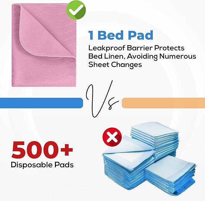 Utopia Bedding Washable Underpads 34" x 36" (Pack of 4), Waterproof Reusable Heavy Absorbency Incontinence Bed Pads for Adults, Kids, Elderly and Pets, Bedwetting Pads for Sofa and Couch (Pink)
