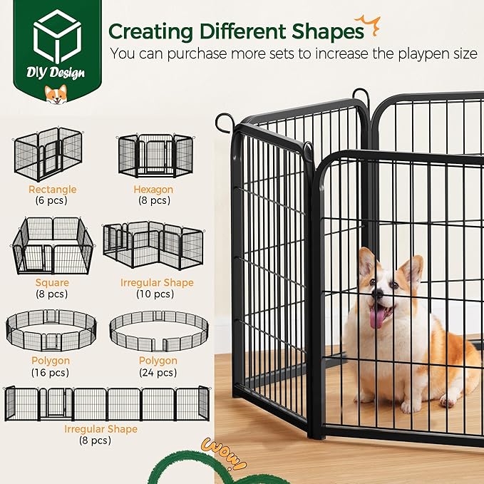 Yaheetech Dog Playpen Outdoor, 24 inch 32 Panels Dog Pen Indoor Heavy Duty Puppy Exercise Pen Metal Pet Fence for RV Camping/Yard/Garden