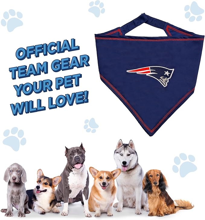 Pets First NFL New England Patriots TIE Bandana, Large/X-Large. Dog Bandana Scarf Bib for Pet Cat Dog. The Ultimate Game-Day, Party Bandana (NEP-3550-L-XL)