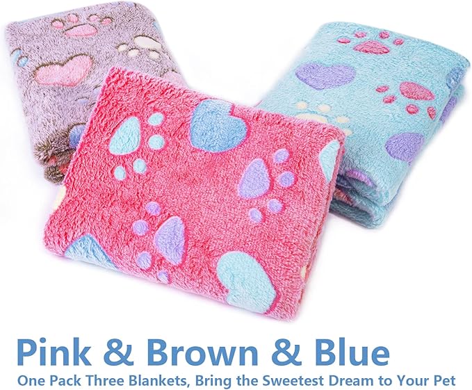 LeapSheep Pet Blankets for Dogs Cats - 3Pack Heart Pattern Super Soft Fluffy Dog Blankets for Small Medium Large Doggy Kitten (Heart, Small)