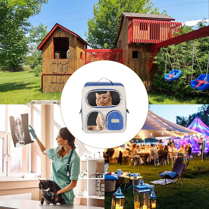 Pet Backpack Carrier, Portable and Ventilated, Nylon Dogs Cats and Small Animals Travel Bag 14.96", (Dark Blue, 1 Pcs), Intended for Hiking/Camping/Traveling