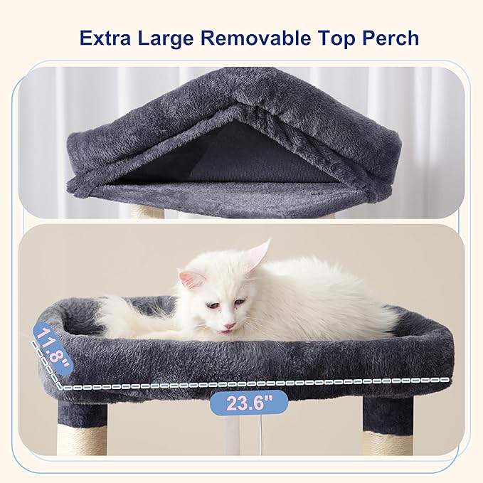 Maine Coon Cat Tree, Heavy Duty Cat Tree for Indoor Cats Large Adult, Cat Tower for Large Cats 20 lbs+ with Hammock, 2 Big Perches, 2 Cat Condos, 15 Scratching Posts, Smoky Gray GCT033G
