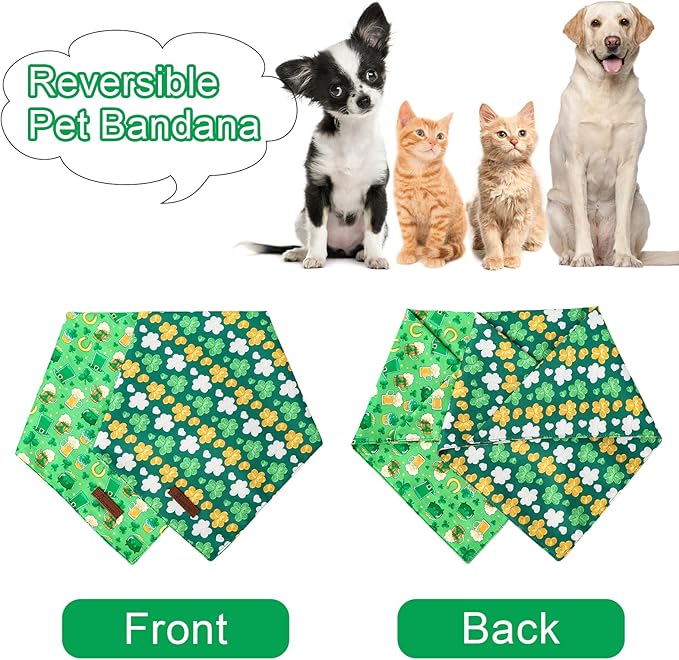 ARING PET St Patrick's Dog Bandana 2 Pack-Cute Green Clovers Dog Bandanas, Reversible Shamrock Dogs Triangle Bibs Trefoil Pet Scarf for Dogs and Cats
