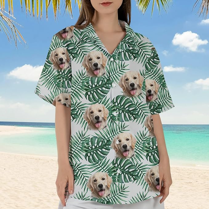 DILYPOD Custom Hawaiian Shirt with Face, Personalized Button Down Hawaiian Shirts for Men, Women, Photo Hawaiians Shirt