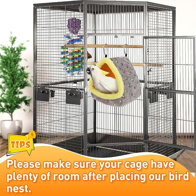 MEWTOGO Large Winter Warm Bird Nest for Cage - Comfortable Birds Bed with Support Plate, Hanging Shed Hideaway Hammock Hut Gift for Macaws African Grey Amazon Parrots