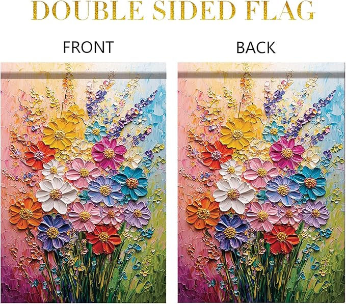 12x18 Inch Spring Garden Flag Colorful Flower Oil Painting Style Yard Banner Artistic Textured Floral Design Double Sided Outdoor Decoration for Lawn Patio Home Seasonal Garden Flag