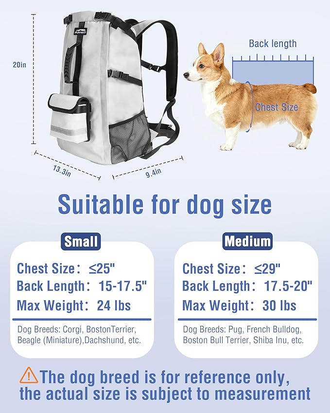 Dog Backpack for Small & Medium Dogs – 4-Layer Safety Pet Carrier with Thick Shoulder Straps, Detachable Waist Bag, Breathable Mesh & Storage Pockets for Travel & Hiking