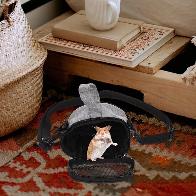 Beaupretty Oxford Cloth Hamster Carrier Bag Portable Breathable Guinea Pig and Bird Travel Carrier Small Grey for Outdoor Use